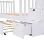 Litera con escalera, doble sobre doble/completa, con cama nido, para hasta 3 personas, color gris/blanco