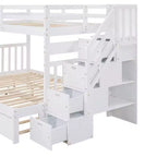 Litera con escalera, doble sobre doble/completa, con cama nido, para hasta 3 personas, color gris/blanco