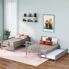 Litera con escalera, doble sobre doble/completa, con cama nido, para hasta 3 personas, color gris/blanco