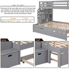 Litera con escalera, doble sobre doble/completa, con cama nido, para hasta 3 personas, color gris/blanco