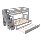 Litera con escalera, doble sobre doble/completa, con cama nido, para hasta 3 personas, color gris/blanco