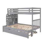 Litera con escalera, doble sobre doble/completa, con cama nido, para hasta 3 personas, color gris/blanco