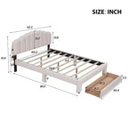 Cama Queen tapizada en beige/gris/blanco con plataforma y cajón de almacenamiento, para 2 personas