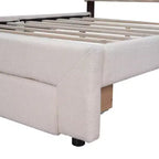 Cama Queen tapizada en beige/gris/blanco con plataforma y cajón de almacenamiento, para 2 personas