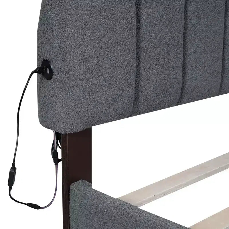 Cama Queen tapizada en beige/gris/blanco con plataforma y cajón de almacenamiento, para 2 personas