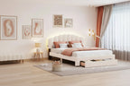Okak Queen Elegant Platform Bed Frame with Upholstered & 2 USB Ports Teddy Fleece Bed with Storage Drawer Easy to Assemble
