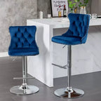 Taburetes de bar giratorios de terciopelo (negro/azul/gris) con mechones, altura ajustable, juego de 2
