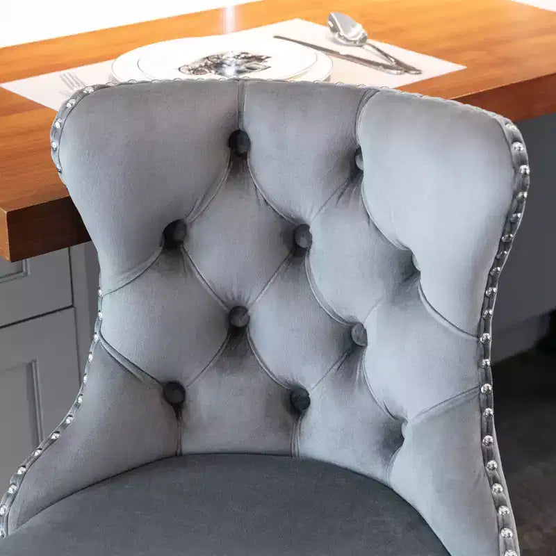Taburetes de bar giratorios de terciopelo (negro/azul/gris) con mechones, altura ajustable, juego de 2