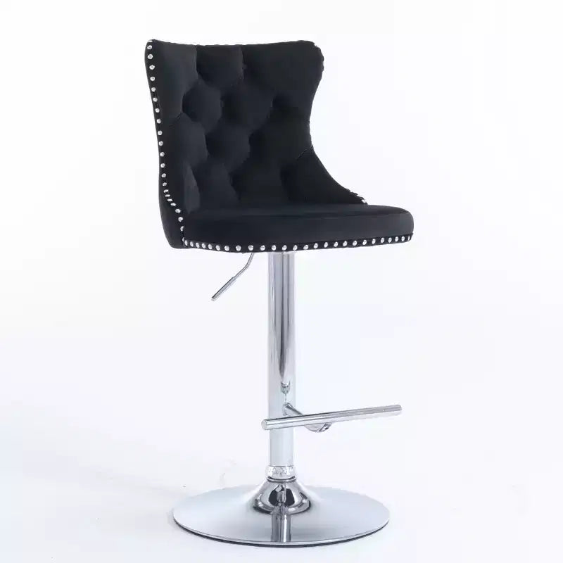 Taburetes de bar giratorios de terciopelo (negro/azul/gris) con mechones, altura ajustable, juego de 2