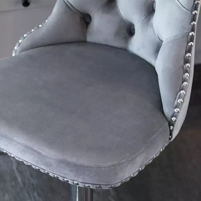 Taburetes de bar giratorios de terciopelo (negro/azul/gris) con mechones, altura ajustable, juego de 2