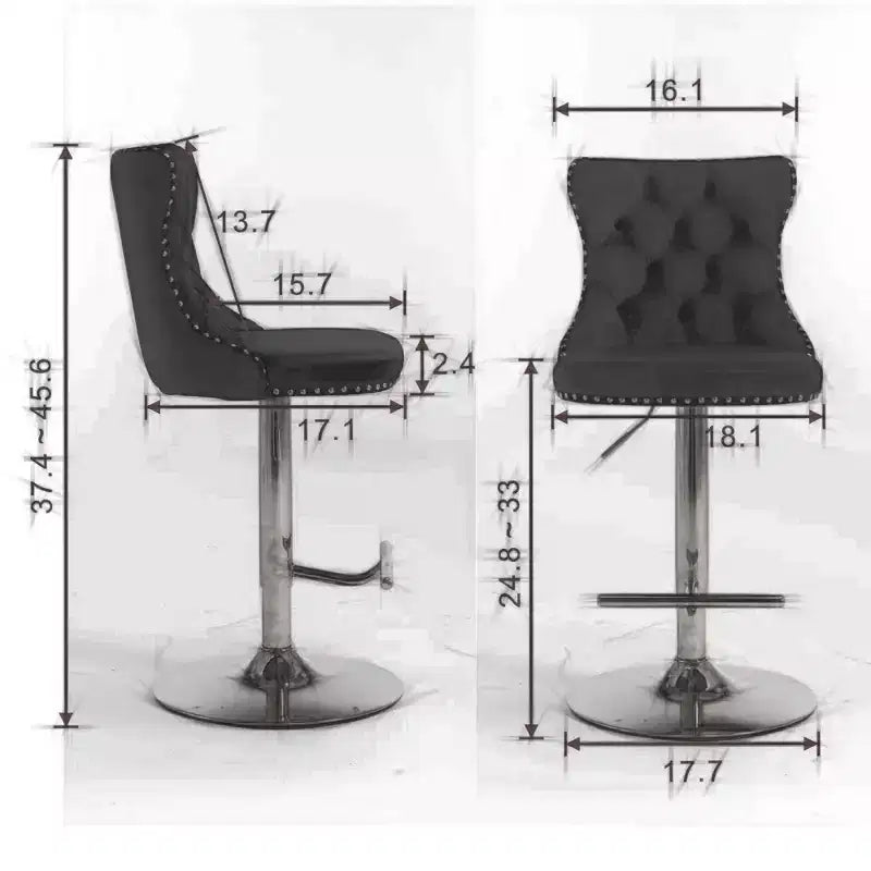 Taburetes de bar giratorios de terciopelo (negro/azul/gris) con mechones, altura ajustable, juego de 2