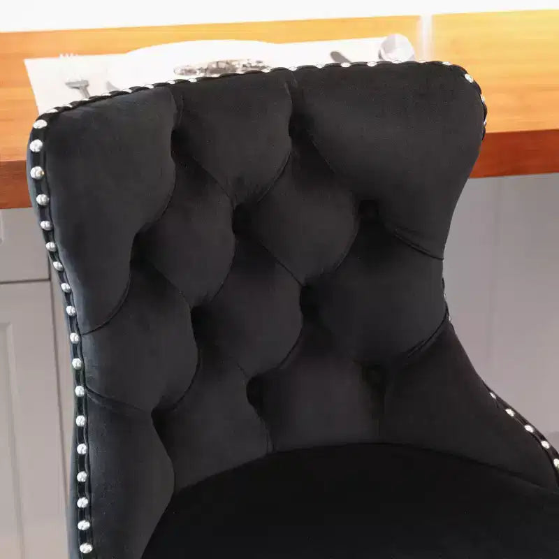 Taburetes de bar giratorios de terciopelo (negro/azul/gris) con mechones, altura ajustable, juego de 2