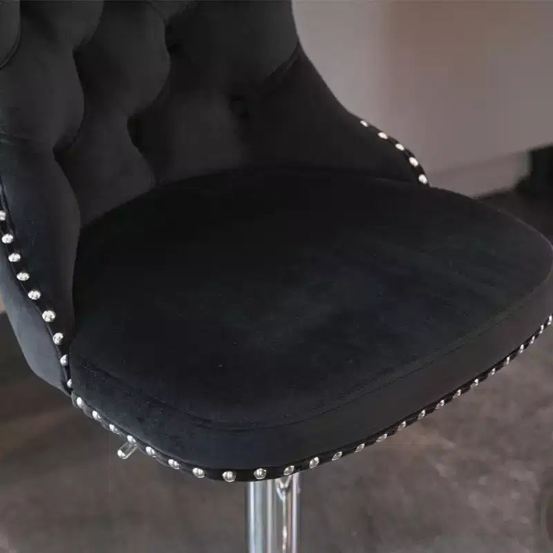 Taburetes de bar giratorios de terciopelo (negro/azul/gris) con mechones, altura ajustable, juego de 2