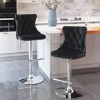 Zeus & Ruta 2533 Set of 2 Velvet Adjustable Swivel Bar Stools with Tufted Backs & Chrome Base