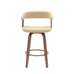 Taburete de bar giratorio de polipiel color crema y madera, respaldo alto, 1 asiento
