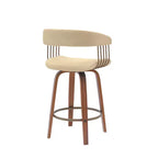 Taburete de bar giratorio de polipiel color crema y madera, respaldo alto, 1 asiento