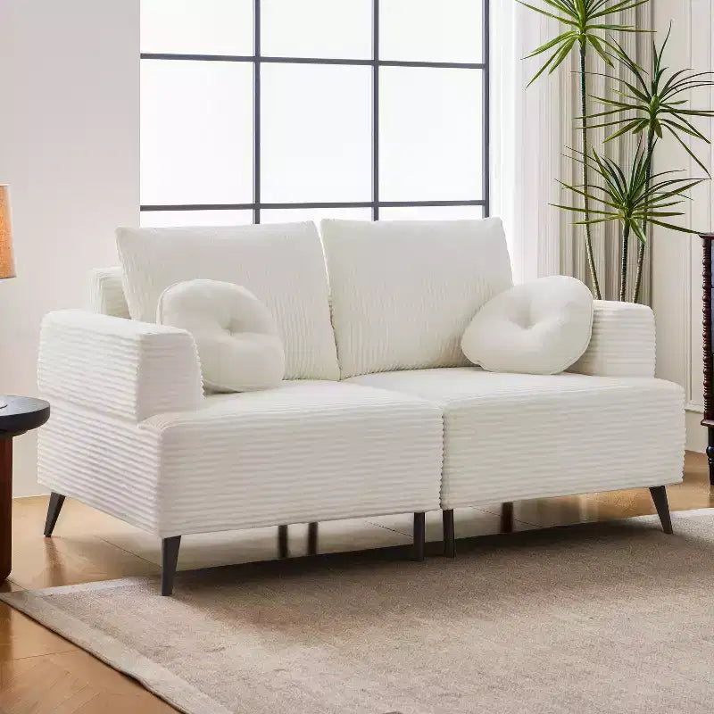 Sofá tapizado de pana blanca, estilo moderno, 2-3 plazas