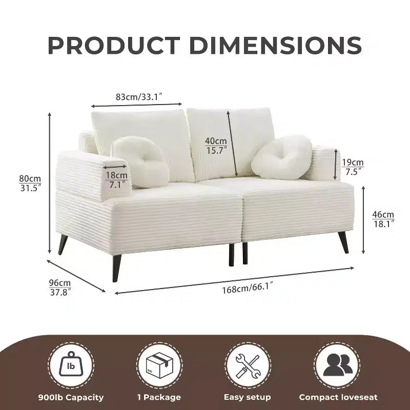 Sofá tapizado de pana blanca, estilo moderno, 2-3 plazas