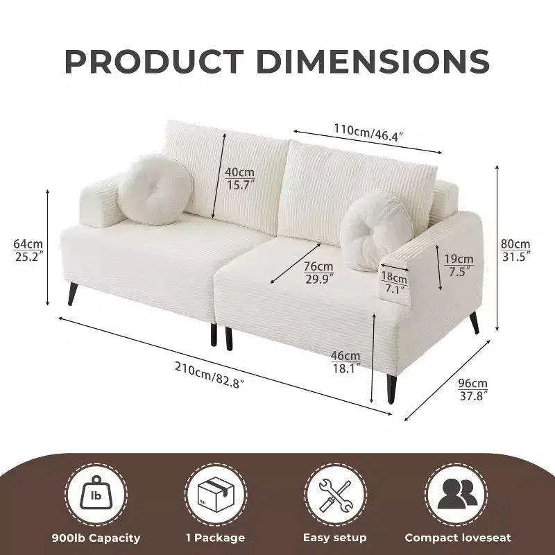 Sofá tapizado de pana blanca, estilo moderno, 2-3 plazas