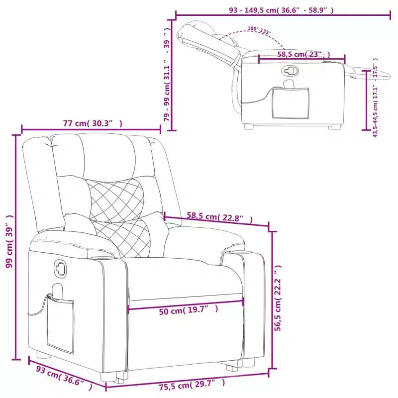 Sillón reclinable de masaje de tela negra, 1 persona, reclinación manual
