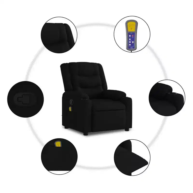 Sillón reclinable de masaje de tela negra, 1 persona, reclinación manual