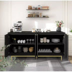 Aparador con almacenamiento estriado de 58 pulgadas, negro/natural, 4 puertas, 2 estantes