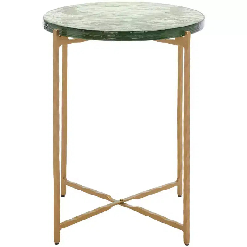 Tengah Round Glass Accent Table - ACC3213A - Green/Brass - Safavieh