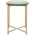 Tengah Round Glass Accent Table - ACC3213A - Green/Brass - Safavieh