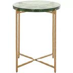 Tengah Round Glass Accent Table - ACC3213A - Green/Brass - Safavieh