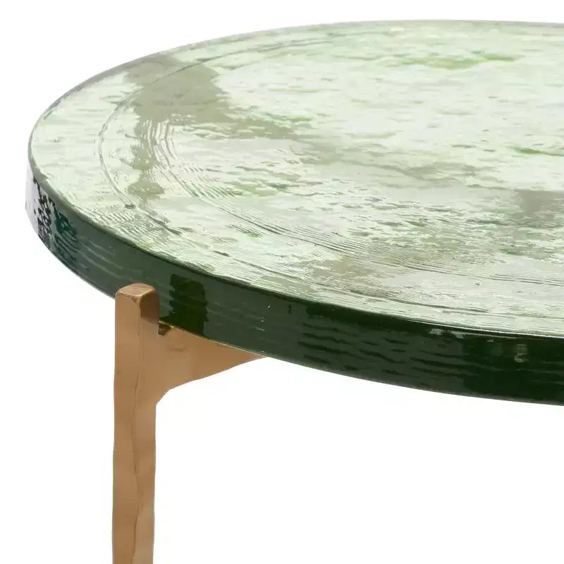 Mesa auxiliar de metal redonda verde y dorada - Mesa auxiliar para 1 persona