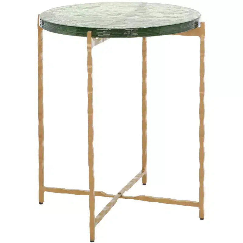 Mesa auxiliar de metal redonda verde y dorada - Mesa auxiliar para 1 persona