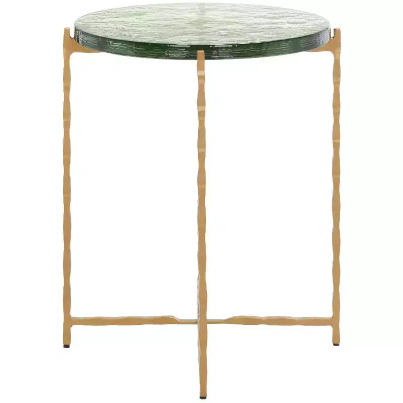 Mesa auxiliar de metal redonda verde y dorada - Mesa auxiliar para 1 persona