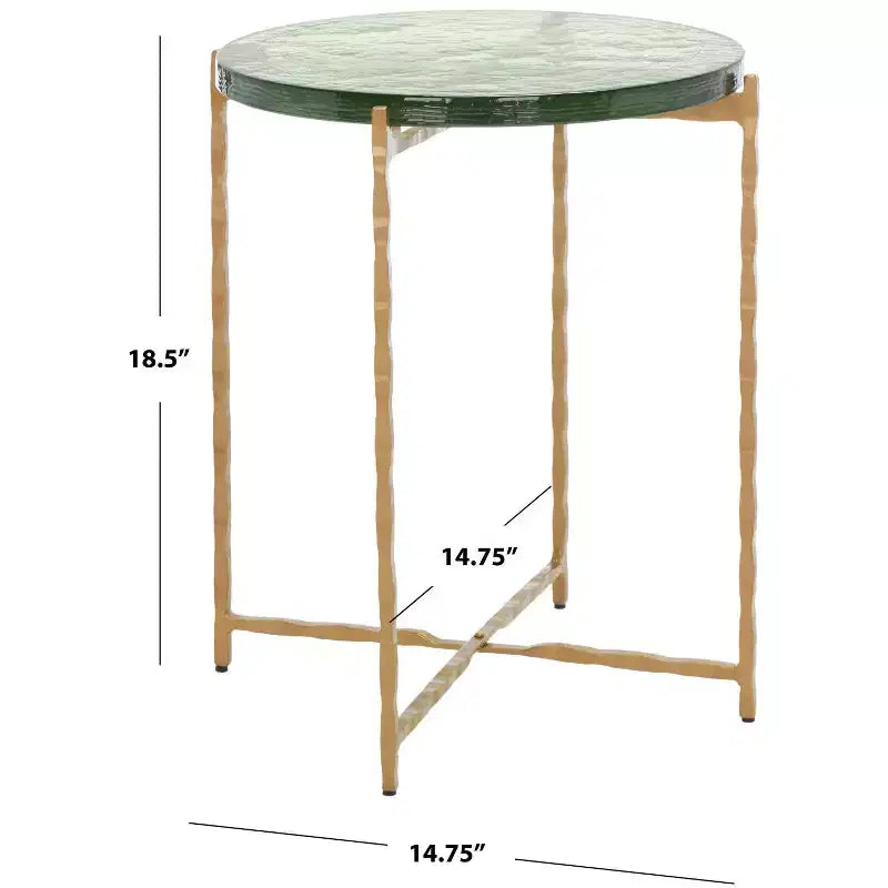 Mesa auxiliar de metal redonda verde y dorada - Mesa auxiliar para 1 persona