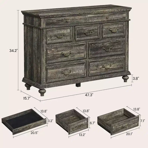 Cómoda de madera de 9 cajones – Colores contrastantes (blanco/marrón) y gris, para adultos