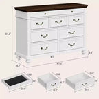 Cómoda de madera de 9 cajones – Colores contrastantes (blanco/marrón) y gris, para adultos