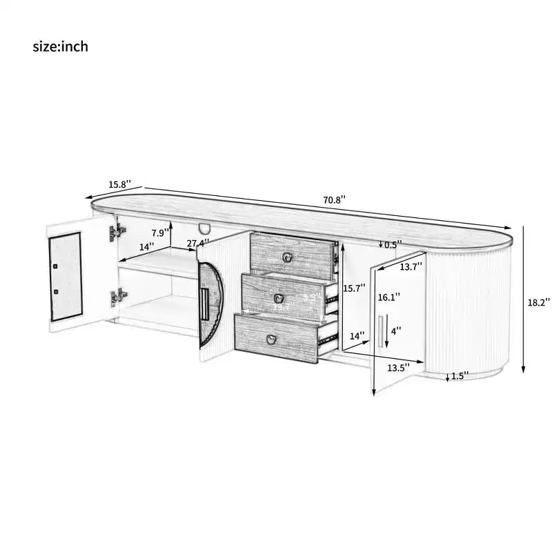 Mueble de TV de 180 cm con 3 cajones, negro/blanco, para televisores de hasta 80"