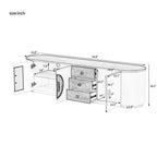 Mueble de TV de 180 cm con 3 cajones, negro/blanco, para televisores de hasta 80"