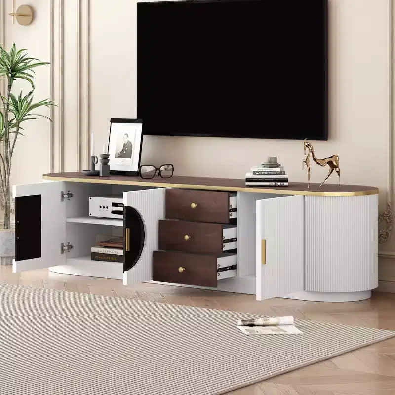 Mueble de TV de 180 cm con 3 cajones, negro/blanco, para televisores de hasta 80"