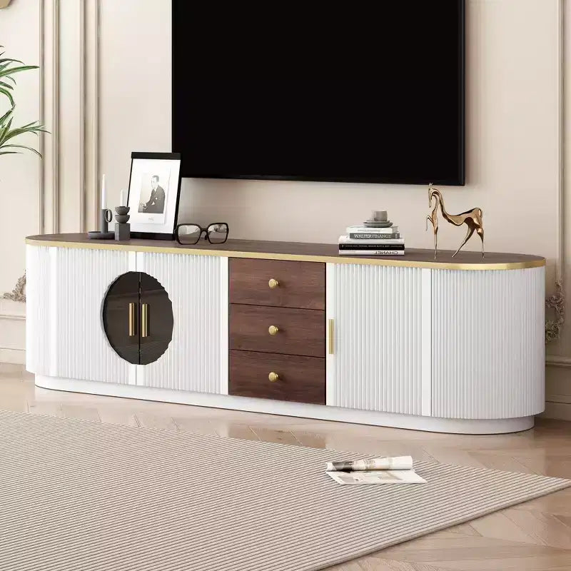 Mueble de TV de 180 cm con 3 cajones, negro/blanco, para televisores de hasta 80"