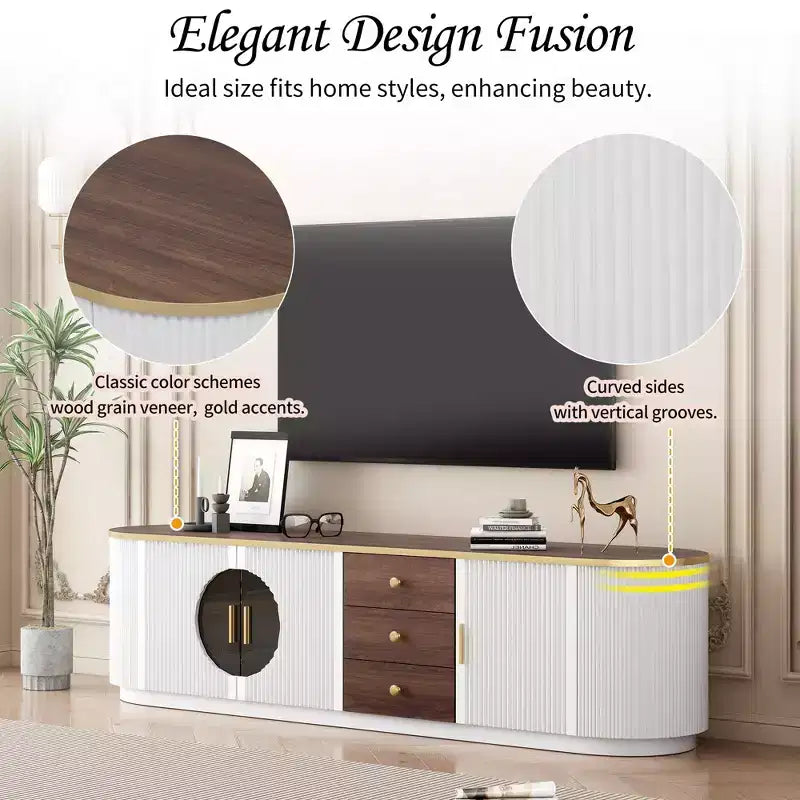 Mueble de TV de 180 cm con 3 cajones, negro/blanco, para televisores de hasta 80"