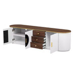 Mueble de TV de 180 cm con 3 cajones, negro/blanco, para televisores de hasta 80"