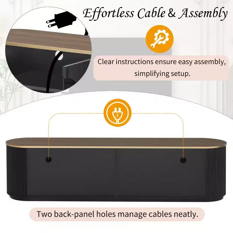 Mueble de TV de 180 cm con 3 cajones, negro/blanco, para televisores de hasta 80"
