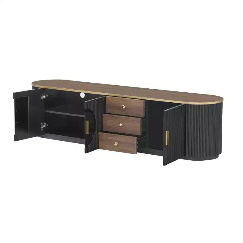 Mueble de TV de 180 cm con 3 cajones, negro/blanco, para televisores de hasta 80"