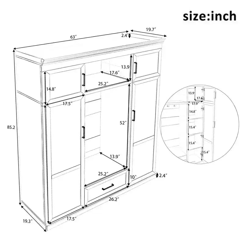 Perchero de entrada negro/blanco de 216,4 cm (85,2") de alto con banco y 3 ganchos – Armario de almacenamiento para recibidor, para 1 persona