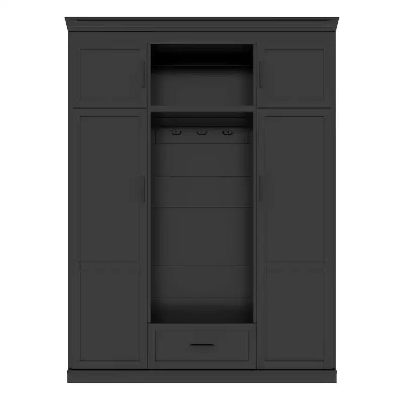 CLIHOME 85.2 H Hall Tree with Bench and 3 Hooks, Modern Entryway Storage Organizer Cabinet with Adjustable Shelves