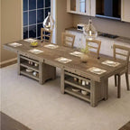 Mesa de comedor rectangular rústica gris/blanco-marrón, altura de mostrador, 6 asientos, juego de 2 piezas
