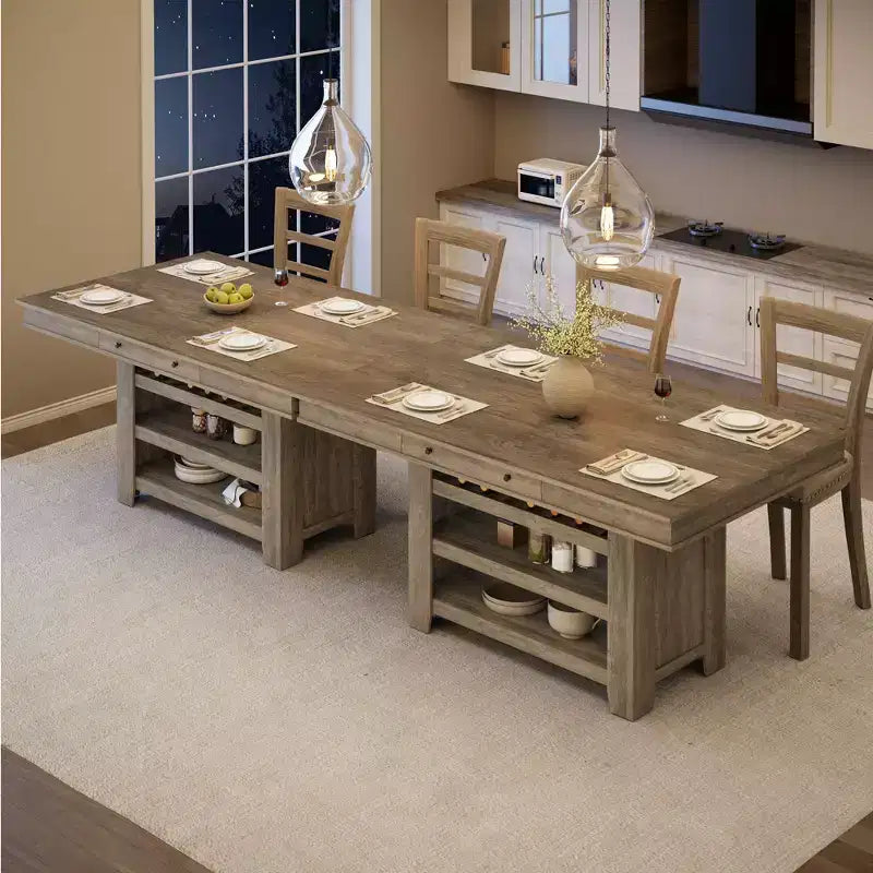 Mesa de comedor rectangular rústica gris/blanco-marrón, altura de mostrador, 6 asientos, juego de 2 piezas