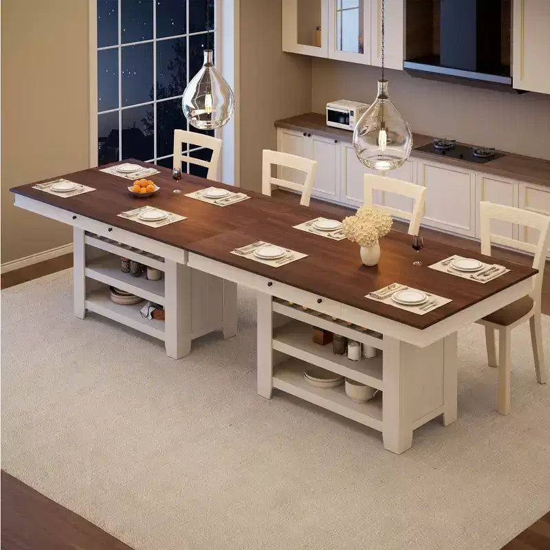 Mesa de comedor rectangular rústica gris/blanco-marrón, altura de mostrador, 6 asientos, juego de 2 piezas