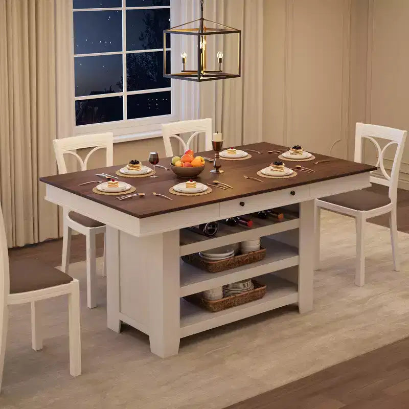 Mesa de comedor rectangular rústica gris/blanco-marrón, altura de mostrador, 6 asientos, juego de 2 piezas