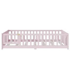 Cama individual de plataforma baja rosa con barandillas